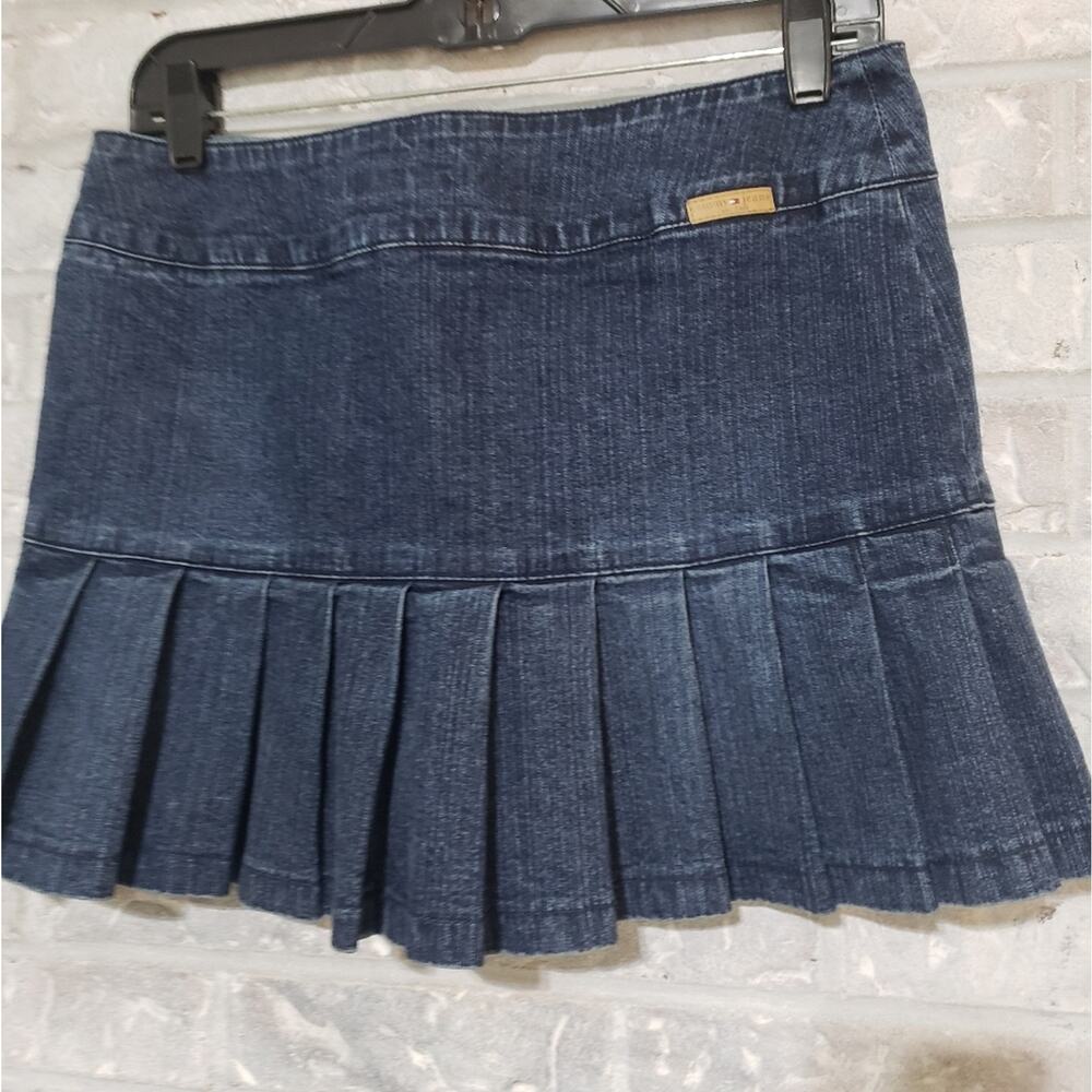Vintage rare Tommy Hilfiger pleated jean skirt y2k